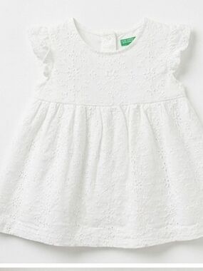 United Colors Of Benetton White Eyelet Flutter Dress for Girls